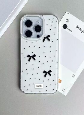 简约波点蝴蝶结17ProMax手机壳iPhone14适用ins风小米15硬16plus创意苹果12大孔13华为PURA80小众OPPOFINDX8S