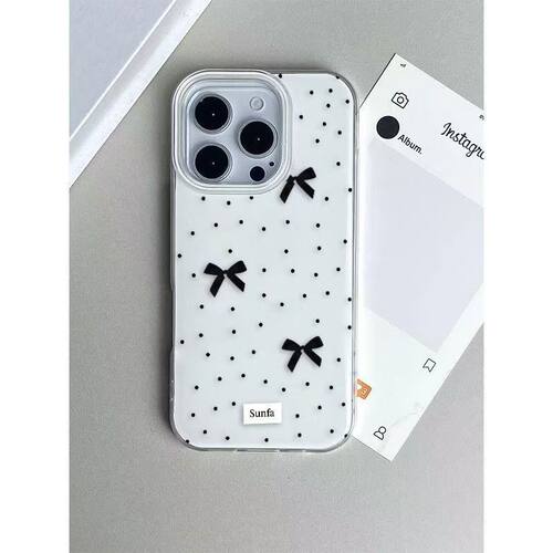 简约波点蝴蝶结17ProMax手机壳iPhone14适用ins风小米15硬16plus创意苹果12大孔13华为PURA80小众OPPOFINDX8S
