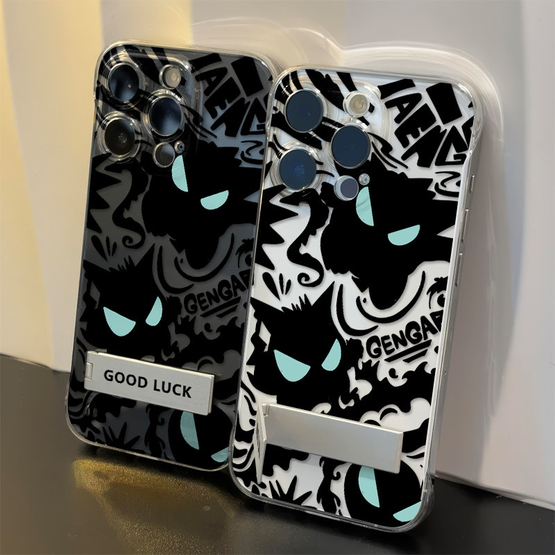 苹果15新款潮酷耿鬼超薄14plus无边框一加13透明12ProMax适用硬iPhone17手机壳带支架16e高级感真我NEO7TURBO