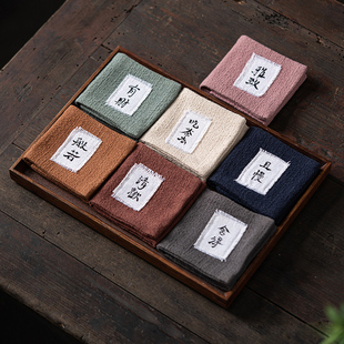 中国风缝字吸水茶巾棉麻刺绣工艺加厚茶台毛巾茶桌布抹布茶具配件
