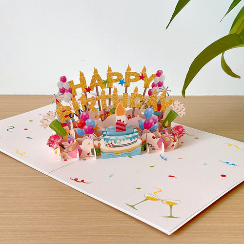创意生日蛋糕贺卡纸雕3D立体庆生送朋友送同学送客户生日祝福卡片