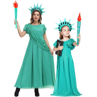 万圣节儿童服装cosplay 复古女童古希腊雅典娜自由女神亲子演出服