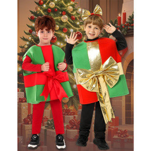 圣诞节儿童服装 扮表演服 男女童圣诞老人礼物盒cosplay派对节日装