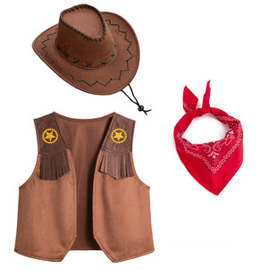 万圣节儿童服装西部牛仔马甲男童草原旅游穿搭沙漠亲子装cos服饰