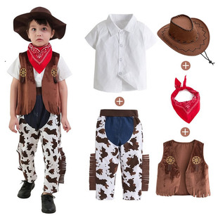 万圣节儿童服装女童西部牛仔套装男cosplay扮演马甲幼儿园演出服