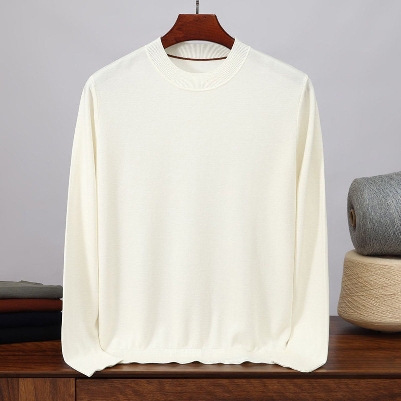 春季新款100%莱赛尔针织圆领套头衫男长袖打底衫套头外套毛衣