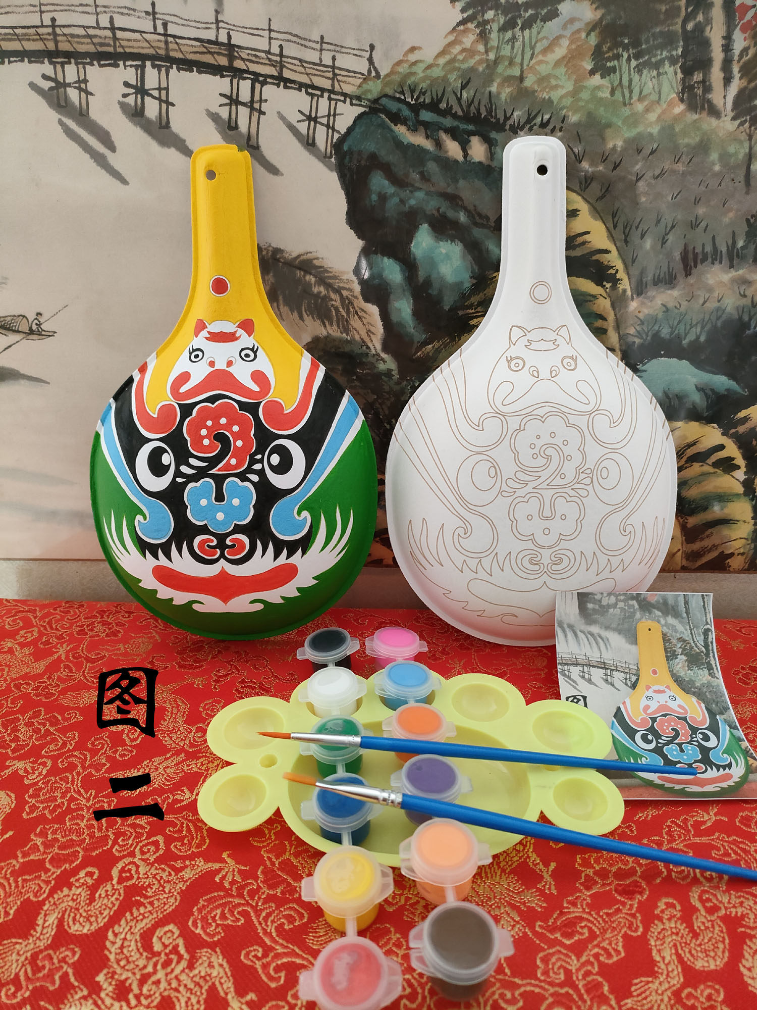 작은 DIY 전통 문화 수제 말 숟가락 조롱박 사회 불 패턴 얼굴 화장 흰색 공백 ??무형 문화 창의 교재