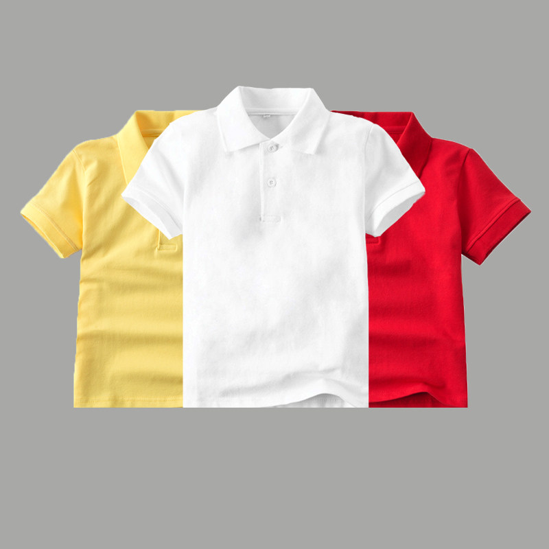 夏季男童女童中大童纯棉翻领t校服白色polo衫儿童白t恤短袖保罗衫