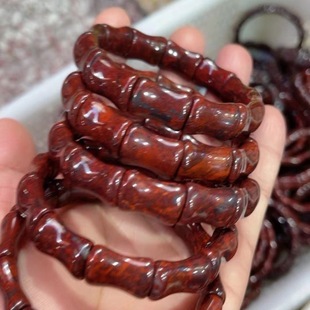 红伊丁竹节手排 手链 男女款宽版鸡血石鸡血玉手排 手串