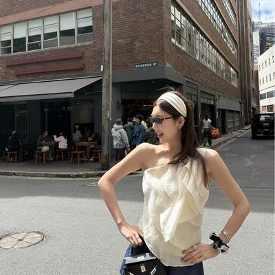 COLOURFUL-感重工设计感多层荷叶边天丝小衫(长度测较长一边)2890