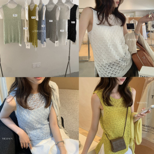 自留款 1087 26年夏上新简约日常度假感镂空经纬纱背心SC