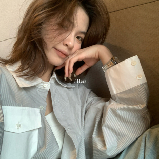 Hers 80306 夏上新简约日常通勤高知调性撞色口袋衬衫