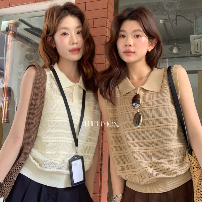 夏上新ins莱赛尔亚麻polo领老钱背心(只卖背心)NM-8538