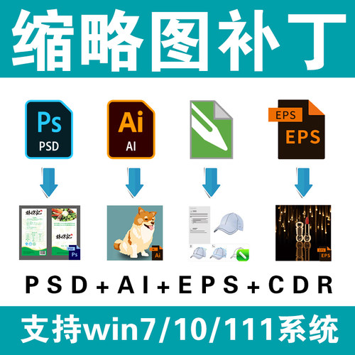 PSD缩略图补丁AI EPS PDF略缩图ps预览显示插件软件素材设计tiff