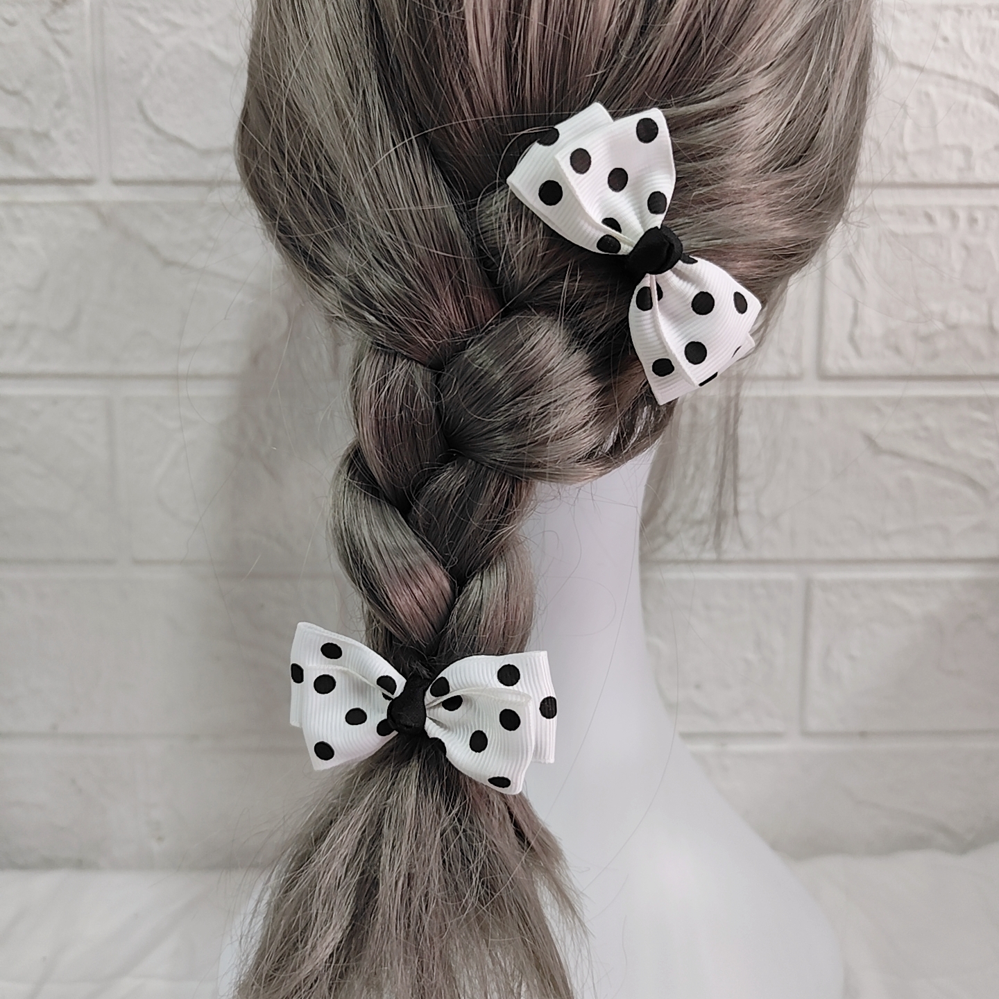 原创手工黑白波点蝴蝶结发夹