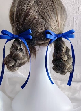 宝蓝色蝴蝶结发夹飘带对夹少女学生学院风配校服舞蹈表演头饰发绳