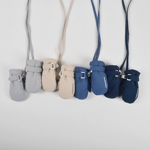 新款男女宝宝加绒保暖防风连指手套冬季婴幼儿童挂绳防水滑雪手套