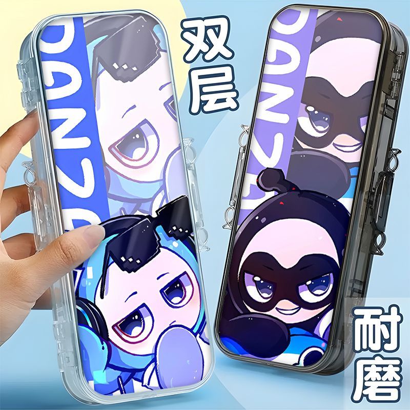 2024新款蛋仔派对五小只双层文具盒透明大容量塑料多功能铅笔盒