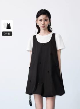 【商场同款】两件套连衣裙女夏新款钉珠装饰花苞裙女C1FAG2245