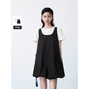 两件套连衣裙女夏新款 钉珠装 饰花苞裙女C1FAG2245 商场同款