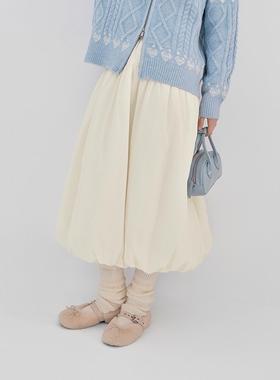 【商场同款】甜美白色花苞裙秋冬新夹棉长裙温暖半身裙C1GFF4411