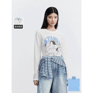 新款 T恤夏季 土象星座长袖 清透正肩上衣女C2CPG2125 商场同款