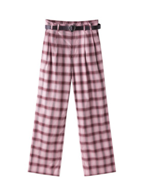 【虞书欣同款】高腰粉色格纹休闲裤女宽松裤子阔腿裤C1GBC1303