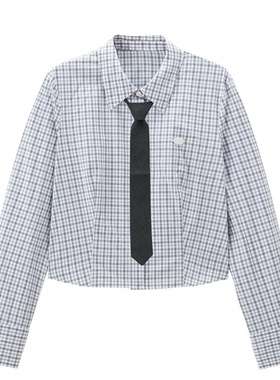 【商场同款】收腰格纹衬衫25春新款短款学院风衬衣女装C2CAF1106