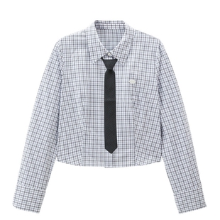 【商场同款】收腰格纹衬衫25春新款短款学院风衬衣女装C2CAF1106