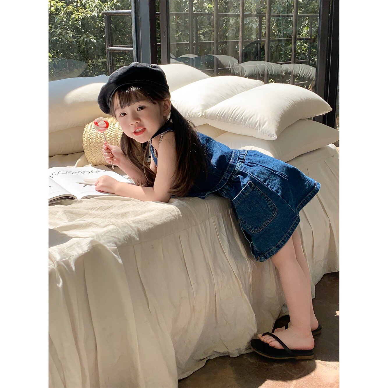 夏季新款童装女童牛仔吊带套装韩版女宝宝洋气背心短裙两件套