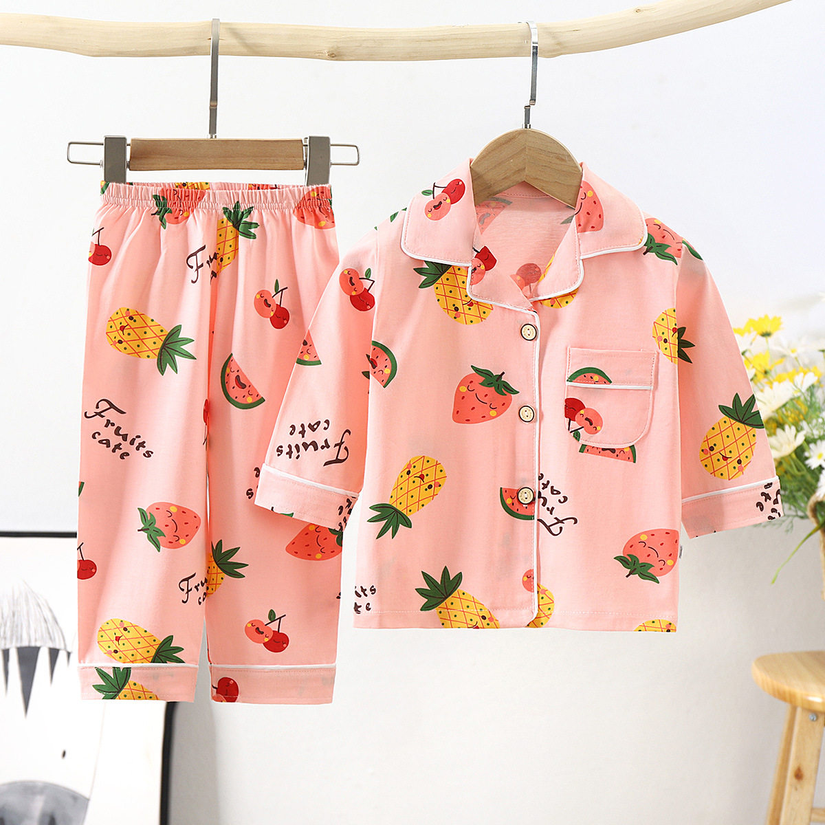2023 SUMMER NEW CHILDRENS COTTON LOUNGEWEAR MIDDLE CHILDRENS PAJAMAS PAJAMAS AND PAJAMAS SET TWO PIECES OF CHILDRENS FOLIO CASUAL