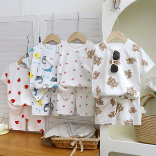 套装 短裤 卡通印花家居服男女童可爱睡衣宝宝空调服 短袖 儿童夏季