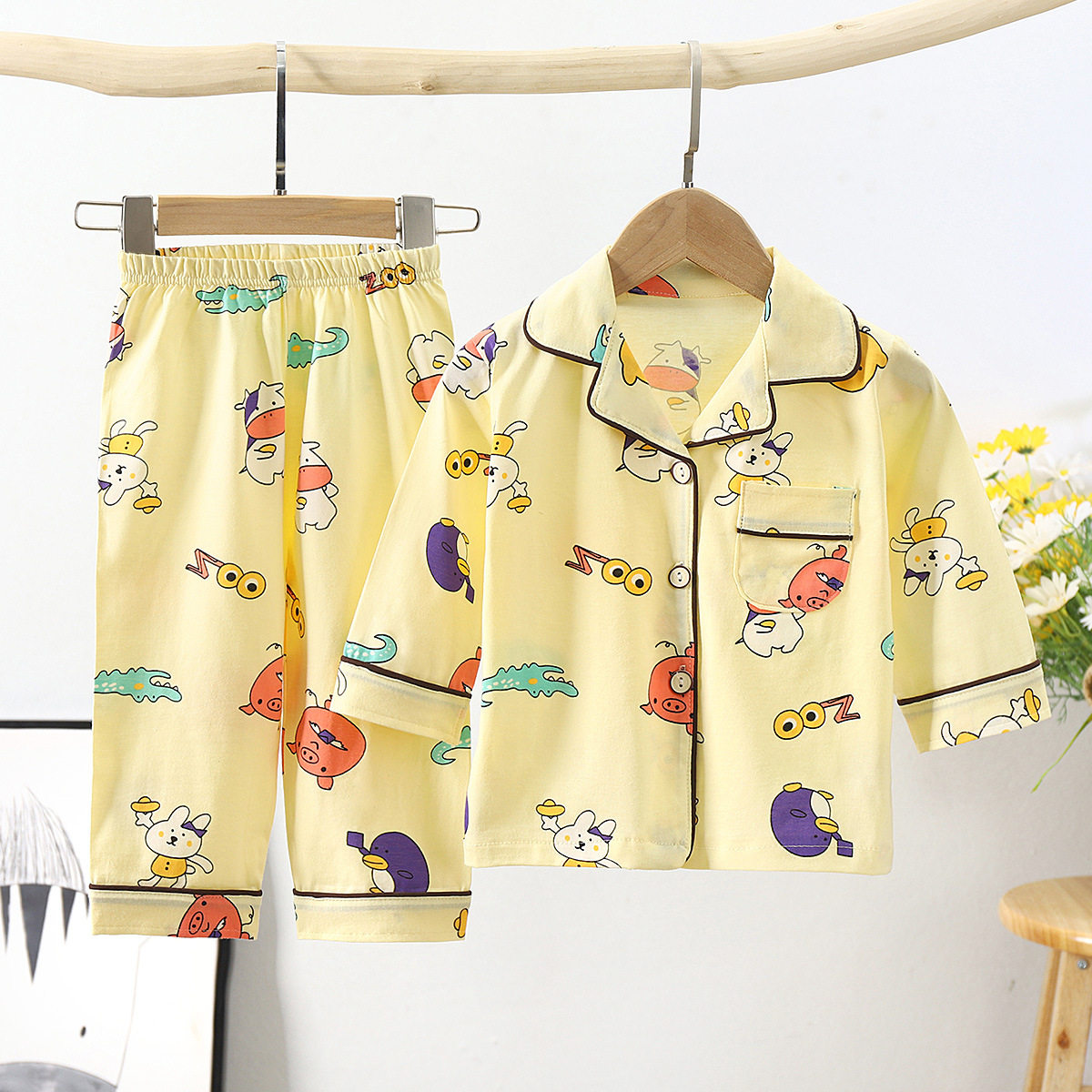 2023 SUMMER NEW CHILDRENS COTTON LOUNGEWEAR MIDDLE CHILDRENS PAJAMAS PAJAMAS AND PAJAMAS SET TWO PIECES OF CHILDRENS FOLIO CASUAL