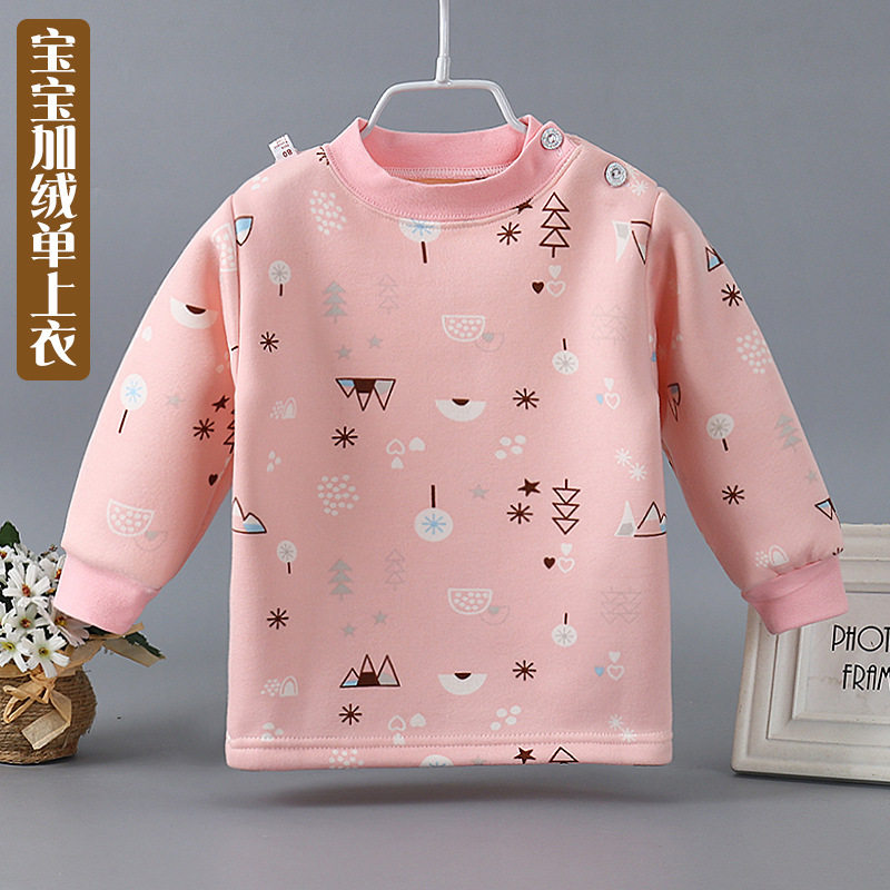 BOYS AND GIRLS PLUS VELVET WARM ONE-PIECE TOPS FOR BABY AUTUMN AND WINTER THICKENING BOTTOMING AUTUMN CLOTHES BABY PAJAMAS LONG-SLEEVED UNDERWEAR