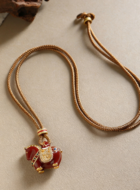 原创时尚精致锆石红色滴油马上有钱吊坠毛衣链轻奢高级感长项链女