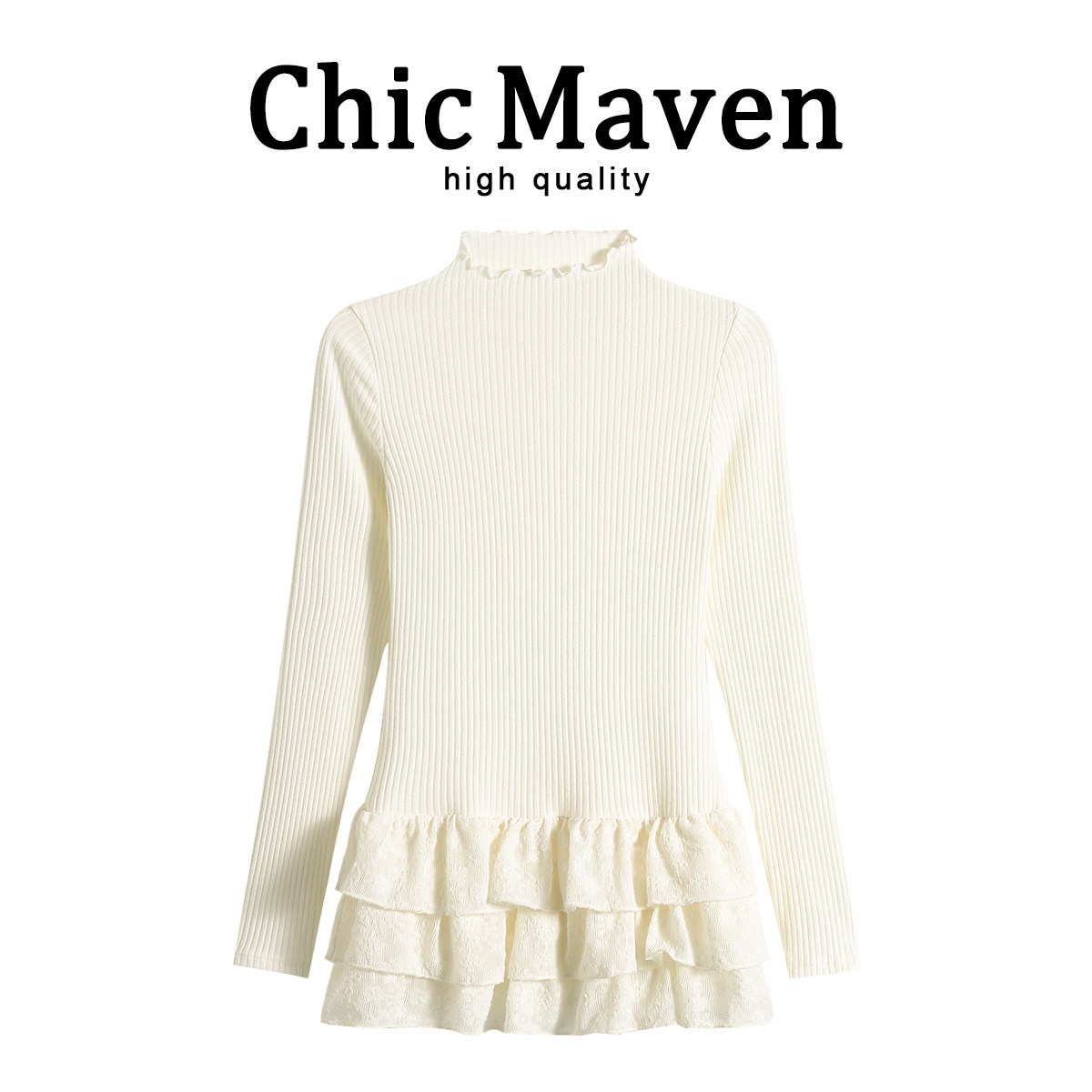 ChicMaven半高领长袖t恤女春秋新款多层花边叠穿修身收腰内搭上衣,女装/女士精品,T恤,淘宝优惠券,粉丝福利购,淘宝优惠卷