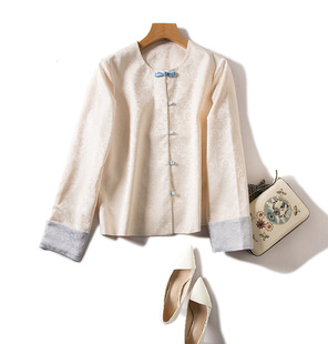 新中式国风重工提花盘扣撞色袖口短外套女 宽松圆领小礼服春夏