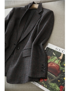 立体剪裁小西服 显瘦小格子提花修身 日系原单 高端格调薄羊毛西装