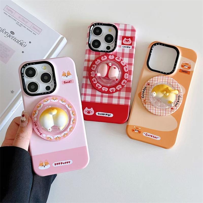 趣味搞怪卡通柯基小猪屁屁适用全包防摔苹果16磁吸手机壳iPhone13ProMax情侣15pro少女心14pro磁吸支架