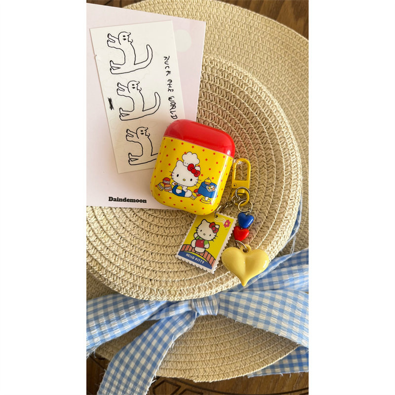 ins可爱拼色波点Kitty卡通苹果1蓝牙2代适用挂饰耳机壳airpods3女款pro2高级感airpods4代pro3代保护套