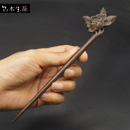 天然黄杨木发簪手工雕花中式发饰送女生传统无漆原木简约乌木簪子