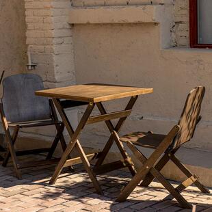 复古实木方桌圆桌子折叠靠背椅客厅阳台餐桌咖啡桌茶几桌民宿桌椅