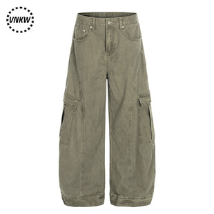美式复古解构设计感多口袋工装弯刀裤男女宽松阔腿baggy休闲长裤