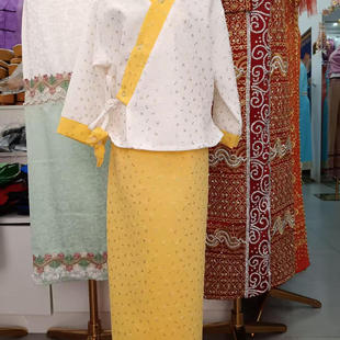 傣族服装女夏季新款民族风短袖上衣系带长裙提花傣族裙套装民族