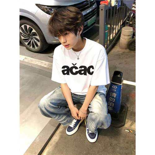 清仓捡漏国潮牌白色字母印花短袖t恤男2026新款宽松圆领夏季上衣