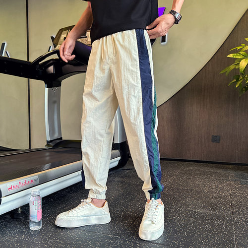 清仓捡漏轻薄款男士速干运动裤潮牌拼接大码高街痞帅百搭阔腿裤潮