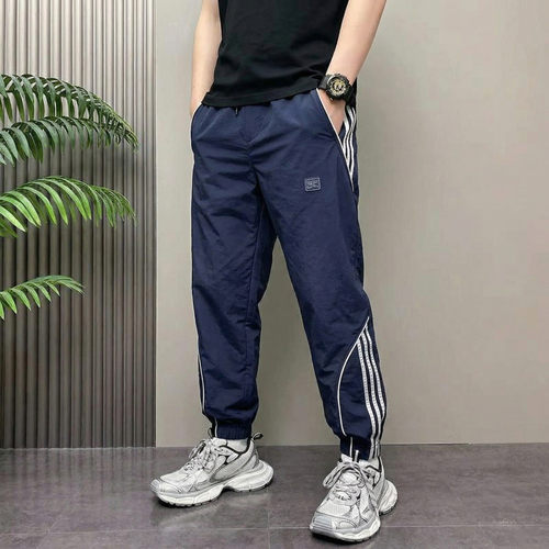 清仓捡漏春秋夏季2026新款条纹拼接束脚休闲裤男士宽松潮流百搭运