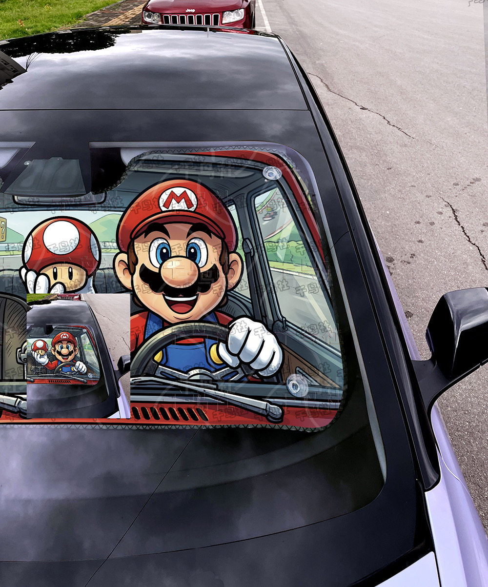 夏季汽车遮阳防晒前挡开车马力欧路易吉Mario超级玛丽马里奥