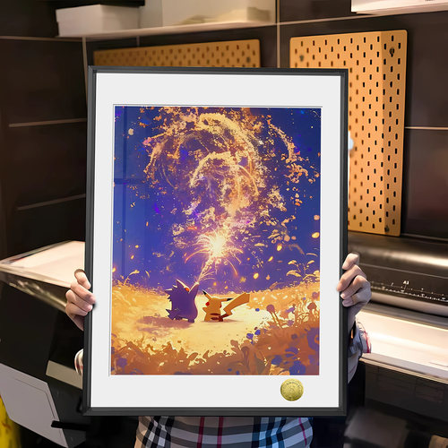 宝可梦皮卡丘耿鬼夏日烟花同人周边装饰画