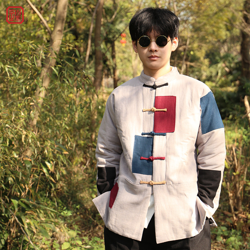 复古乞丐服棉麻加厚补丁棉服男款冬季唐装汉服盘扣中式国风棉袄男